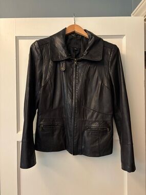 Banana Republic Black Leather Zip-Front Jacket